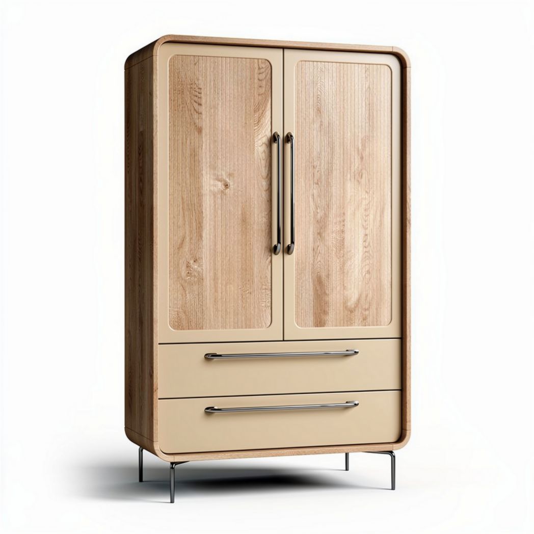 Armoire en bois clair avec deux portes et deux tiroirs 100 x 50 x 150cm