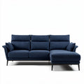 Canapé d'angle en tissu bleu avec accoudoirs et dimensions 220 x 90 x 85cm