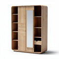 Armoire en bois de chêne avec miroir et étagères de rangement 120 x 40 x 180cm