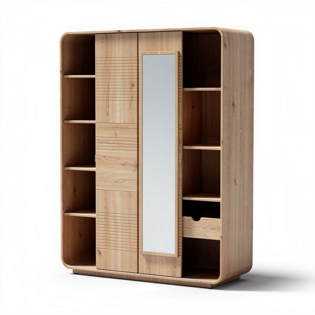 Armoire en bois de chêne avec miroir et étagères de rangement 120 x 40 x 180cm